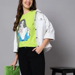 the dry state Women Printed Round Neck Pure Cotton Light Green T-Shirt-picture-37