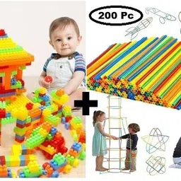 arizon 2 in 1 Combo of 100 Pcs DIY Building Blocks and 200 pcs Straw Assembly Blocks-picture-13
