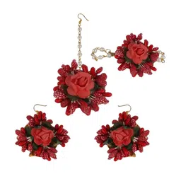 Daizy Girls Flower Beaded Maang Tikka Necklace Earrings Jewellery Set-picture-42