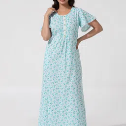 Maybell Women Floral Printed Maxi Pure Cotton Nightdress-picture-39