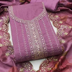 LeeliPeeri Designer Embroidered Art Silk Unstitched Dress Material image 3