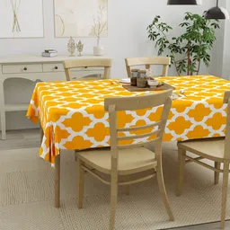 HOMEMONDE Yellow Geometric Printed Cotton 6-Seater Table Cover image 3