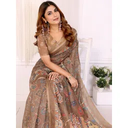 Jinal & Jinal Ethnic Motifs Zari Linen Blend Handloom Saree image 3