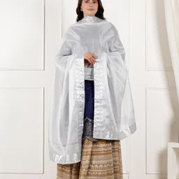 A R SILK DUPATTA HUB Floral Embroidered Art Silk Dupatta With Gotta Patti image 4