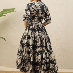 R.Code by The Roadster Life Co. Floral Print Puff Sleeve A-Line Midi Dress image 2