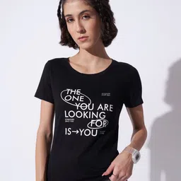 Ajile by Pantaloons Women Typography Printed Round Neck Cotton T-shirt-image-62