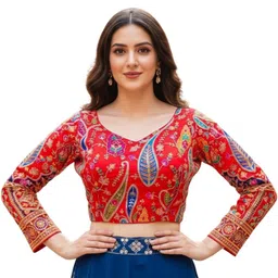 HERE&NOW Embroidered Pure Cotton Readymade Saree Blouse-picture-18
