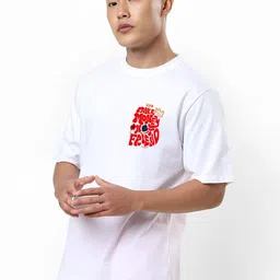 ANGERHOOD Typography Printed Drop-Shoulder Sleeves Pure Cotton Oversized T-shirt image 3