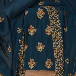 Desi Fusion Floral Embroidered Zari Silk Georgette Unstitched Dress Material-image-2