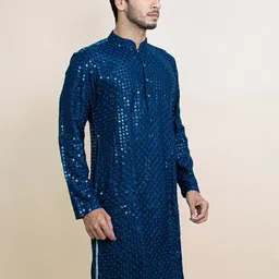 KUNDALI KAKSHAY Geometric Embroidered Sequinned Mandarin Collar Straight Kurta image 2