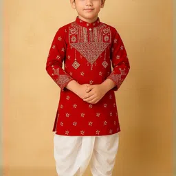 NFC CREATION Boys Ethnic Motifs Printed Regular Pure Cotton Kurta with Dhoti Pants-picture-13