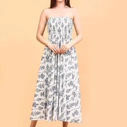 AKANYA Women Floral Printed Off-Shoulder A-Line Midi Dress-image-5