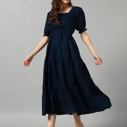 Raiyani Enterprise Women Tiered Solid Square Neck Casual Dress-image-63