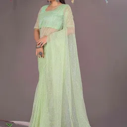 Moda Rapido Women Embellished Net Saree Without Blouse image 3