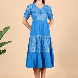 True Shape Women Ethnic Motifs Print Gathered or Pleated Jacquard Fit & Flare Midi Dress-picture-27