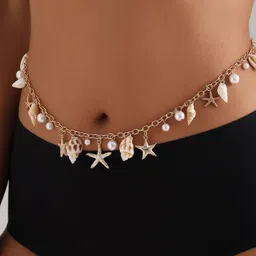 Fabme Gold Plated Stones-Studded & Beaded Waist Chain-image-3