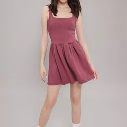 Trendyol Women Solid Square Neck Fit & Flare Mini Dress-picture-36
