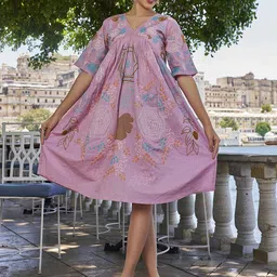 PEACH PIPER Flared Sleeve Empire Dress image 2