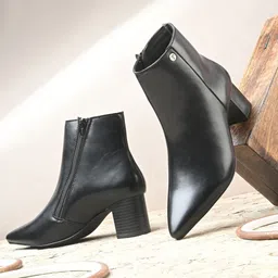 El Paso Women Black Solid Synthetic Trendy Ankle Pointed Shape Boots-image-20