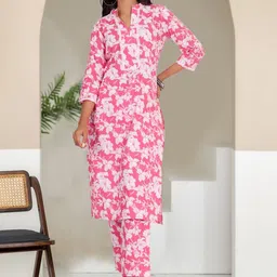 all about you Women Floral Printed Regular Pure Cotton Kurta with Trousers-picture-40