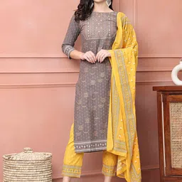 KALINI Geometric Printed Pure Cotton Kurta With Trousers & Dupatta-image-24