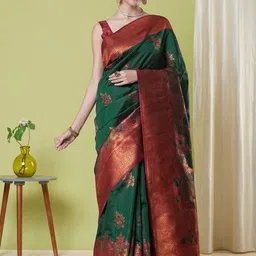 HERE&NOW Woven Design Zari Silk Blend Banarasi Saree-picture-37