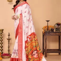 ALMAARI FASHION Ethnic Motifs Printed Linen Banarasi Saree image 2