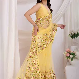 Peachmode Floral Embroidered Saree image 3