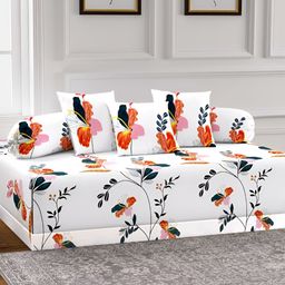 Arrabi 6Pcs White & Red Floral Printed Skin-Friendly Superfine Quality Diwan Set-picture-42