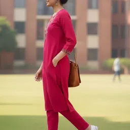 AADVIKA Women Ethnic Motifs Embroidered Regular Thread Work Kurta with Trousers & With Dupatta image 2