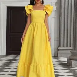 StyleCast Square Neck Solid Flutter Sleeve Maxi Dress-image-76