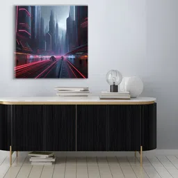 nestroots Red & Grey Neon Cityscape Canvas Painting Wall Arts-image-59