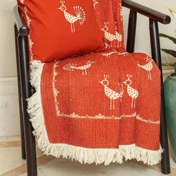 Crown of Poppies Rust Pack Of 2 Square Cushion Cover & Throw Set-picture-36