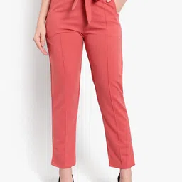 ELVORA Women Slim Fit High-Rise Non Iron Pleated Trousers-image-62