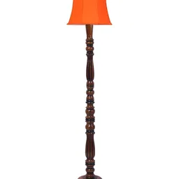 Devansh Brown & Orange Wooden Floor Lamp With Shade image 5