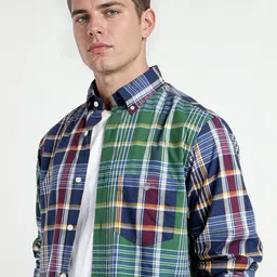 GANT Men Relaxed Fit Checked Button-Down Collar Pure Cotton Poplin Casual Shirt image 4