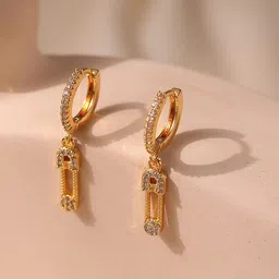 Just Lil Things Artificial Stones Studded Contemporary Pin Shaped Hoop Earrings-picture-27
