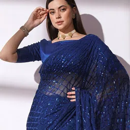 CLEMIRA Embellished Sequinned Pure Georgette Saree image 2