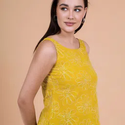 Saffron Threads Floral Embroidered Round Neck Pure Cotton Top image 2