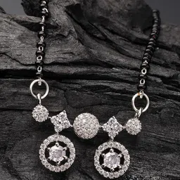 ADIVA Silver-Plated Cubic Zirconia Studded & Beaded Mangalsutra-image-54