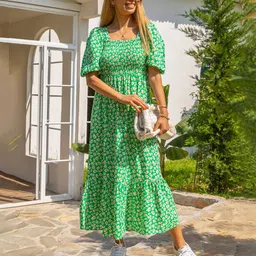 CORSICA Floral Printed Crepe Fit & Flare Midi Dress image 1