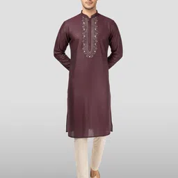 VASTRAMAY Men Geometric Yoke Design Jacquard Kurta image 5