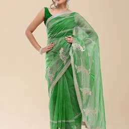 Vervee Couture Striped Embroidered Tissue Saree-image-69