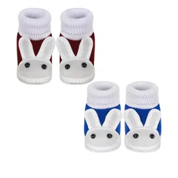 Neska Moda 6 To 12 Months Pack of 2 Pair Cotton Baby Booties (Maroon, Blue) image 3