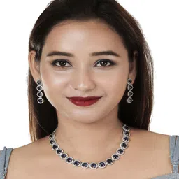 Gemron Jewel Rhodium-Plated Cubic Zirconia & American Diamond Studded Jewellery Set image 2