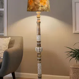 Decorcity Beige & Green Printed Wooden Cylindrical FloorLamps-picture-31