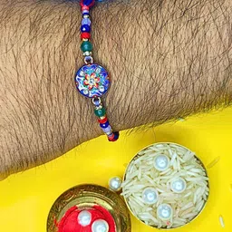 MANSIYAORANGE Set Of 2 AD Stones Studded & Beaded Cotton Thread Rakhi image 4