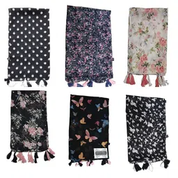 POSHAMPAA be desi Women Pack Of 6 Printed Chiffon Stoles-picture-11
