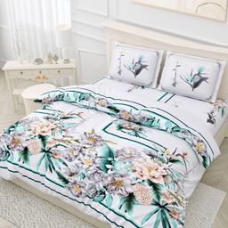 Myntra Elegant Homes Grey & Blue Floral 180 TC King Bedsheet with 2 Pillow Covers-picture-2