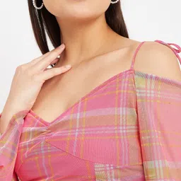 DRAPE AND DAZZLE Checked Shoulder Straps Cold-Shoulder Fit & Flare Mini Dress image 2